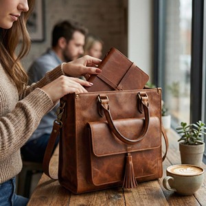 Royal Leather Industries กระเป๋าหนังแท้คุณภาพสูงทำด้วยมือช่องซิปเปิดขนาดใหญ่ - Product Image 5