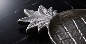 Plateau de service ovale en métal argenté en forme d'ananas de luxe avec poignée en forme de feuille, plat de présentation pour table basse, décoration de salon - Product Image 4