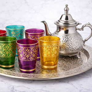 Best selling Moroccan <b>Tea</b> Set 6 multicolor glasses one tray one teapot in <b>gift</b> box - Product Image 1