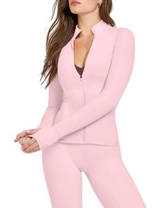 Chaqueta deportiva de cuello alto para mujer, estilo Lulu, ajustada, con cremallera completa, orificios para los pulgares, para correr, top de gimnasio que realza el contorno, ropa deportiva transpirable - Product Image 1