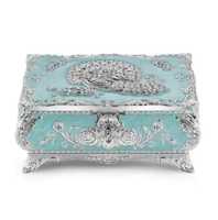 Boîte à bijoux en métal ornée, vintage, plaquée argent, émail floral, coffre à souvenirs, style antique, organisateur de bibelots décoratif