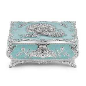 Boîte à bijoux en métal ornée SKIES TRADERS, style vintage, plaqué argent, organisateur de bibelots floral, coffre à souvenirs émaillé de style antique - Product Image 1