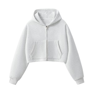 เสื้อฮู้ดครอปทรงโอเวอร์ไซส์แบบซิป ยูนิเซ็กส์ สีพื้น ผ้าฝ้ายเฟรนช์เทอร์รี่ สไตล์ลำลอง สำหรับฤดูใบไม้ร่วง ปี 2026 รุ่นยอดนิยม - Product Image 1