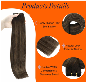 Lot complet de cheveux humains bruns longs non traités, lisses, Remy, densité 100%, base en soie, taille personnalisable - Product Image 3
