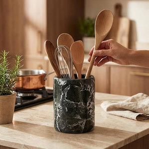 Porte-ustensiles en marbre de qualité supérieure, organisateur de cuisine rond en pierre, support à couverts moderne, support à cuillères, décoration artisanale pour la maison - Product Image 6