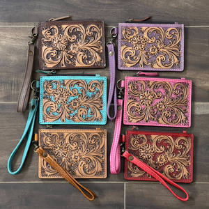 Artisan Western Floral Leather <b>Card</b> <b>Holder</b> Coin Purse Tooled Genuine Leather Wristlet <b>Wallet</b> Vintage Carved Zip Pouch <b>for</b> Unisex - Product Image 4