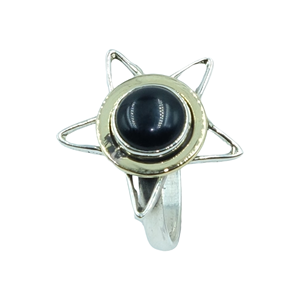 แหวนเงินแท้ 925 และทองเหลืองประดับพลอยออนิกซ์สีดำรูปดาวสำหรับผู้หญิง แหวนทำมือประดับอัญมณีดีไซน์วินเทจ - Product Image 1