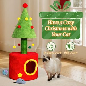 Cute 30in <b>Cat</b> <b>Scratching</b> <b>Post</b> with Hanging Red Balls Includes <b>Cat</b> House for Indoor Kitten Small <b>Cat</b> <b>Tree</b> Tower Sisal <b>Post</b> - Product Image 4