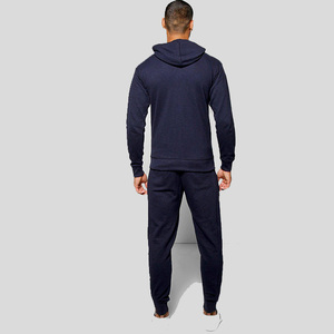 Ensemble de survêtement de course à capuche pour homme, bleu marine, avec fermeture éclair intégrale, couleur unie, en coton, coupe classique, pour l'automne - Product Image 2