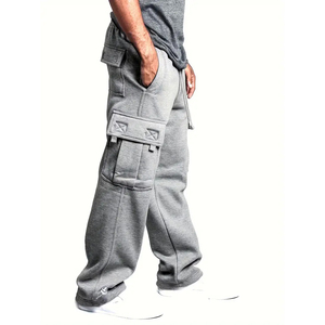 Pantalon de jogging cargo streetwear pour homme, multipoches, en molleton épais, coupe ample, en coton, avec logo personnalisé - Product Image 1
