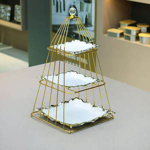 Latest Golden Iron Adjustable Handmade Eco-Friendly <b>Cake</b> <b>Stand</b> Gold Wire Base Metal Serving Plate for Dessert Table Decoration - Product Image 3