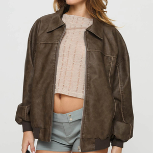 Chaqueta de Cuero para Mujer, Estilo Casual y Elegante, con Doble Cuello, Cierre Asimétrico, de Alta Gama, Marca Solid Trader - Product Image 5