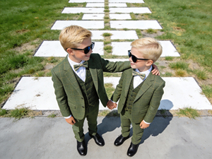 Ensemble de costume 3 pièces en tweed vert pour garçons, avec blazer, gilet et pantalon – Tenue de cérémonie pour enfants pour mariage et fête - Product Image 2