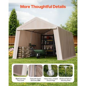 Tenda da Deposito Portatile Impermeabile 10x15 piedi con 2 Porte a Rullo e Prese d'Aria, Struttura in Plastica o Legno, Riparo Esterno - Product Image 6