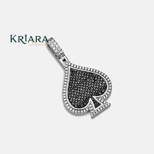 Pendentif pique en argent 925 avec diamant de laboratoire noir et halo de diamants blancs taille brillant rond, bijou unisexe - Product Image 3