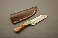Couteau EDC à lame fixe en acier Damas, forgé à la main, avec bolster en bois vert et manche en bois brun, couteau utilitaire pour camping et bushcraft, OEM