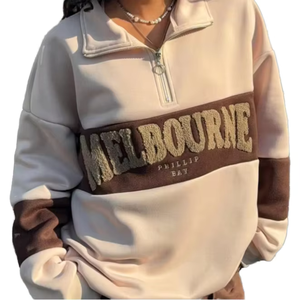 Sweat-shirt en polaire pour femme Melbourne Phillip Bay, imprimé floqué, col montant, manches longues, vêtements décontractés d'automne - Product Image 1