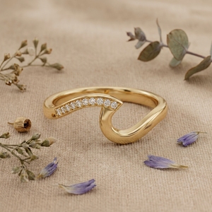 Modern Wave Diamond Band <b>Ring</b> for Women Minimalist <b>Open</b> Curve Gold Wedding Stackable Moissanite <b>Ring</b> - Product Image 1