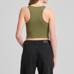 Camiseta sin mangas informal de punto acanalado para mujer, tela de jersey de algodón y spandex, de secado rápido y transpirable, ecológica, de longitud regular para verano - Product Image 6