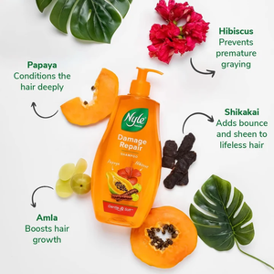 Champú reparador de daños y anticaída enriquecido con shikakai y hibisco, fórmula suave, pH equilibrado, sin parabenos, para un cabello nutrido. - Product Image 6