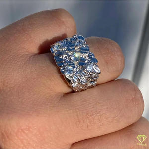 Lab Grown Diamond Cluster Statement <b>Ring</b> for Men White <b>Gold</b> Iced Out Round Cut Luxury Hip Hop <b>Cocktail</b> <b>Ring</b> - Product Image 4