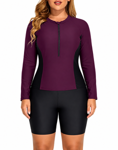 Ensemble de maillots de bain Rash Guard à manches longues pour femmes grandes tailles, protection UV UPF50, maillot de bain modeste deux pièces pour le surf - Product Image 2