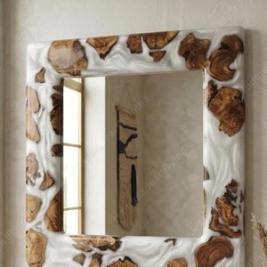 Pure Elegance Resin Wood Wall Mirror Handcrafted Frame Mirror for Contemporary Living Room and Bedroom Decor - Product Image 3
