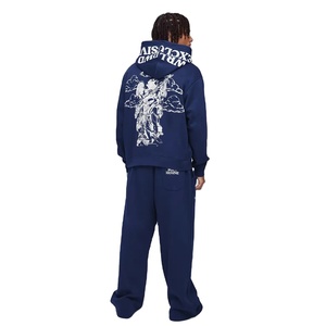 Conjunto de chándal con cremallera y sudadera para hombre, chándal personalizado de retazos de algodón y poliéster para hombre - Product Image 2