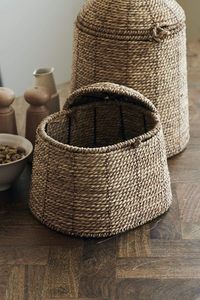 Nouveau panier de rangement en jonc de mer avec couvercle, panier en osier naturel pour fruits, légumes, pain, jouets, couvertures, linge, décoration intérieure - Product Image 5