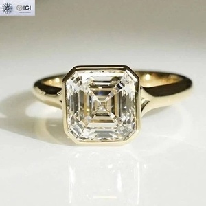 2 ct Asscher cut lab grown diamond <b>ring</b> whit matching 4.20mm bezel <b>set</b> asscher cut lab grown diamond band 14 k yellow <b>gold</b> - Product Image 3
