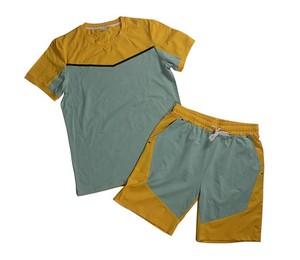 Conjunto de dos piezas de moda para hombre: camiseta de algodón con bloques de color y pantalones cortos de elastano, personalizable con LOGO. Ver reseñas. - Product Image 2