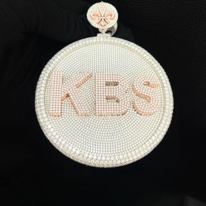 Pendentif personnalisé avec nom gravé, perle d'eau douce micro-incrustée, plaqué rhodium, argent sterling 925, collier médaillon hip-hop, unisexe - Product Image 2