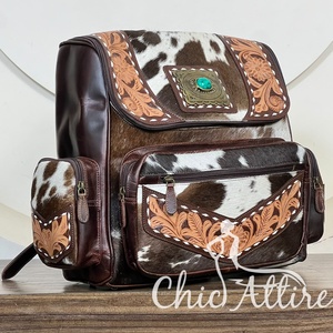 Nouveaux sacs à dos pour femmes en cuir de vachette véritable, faits à la main, élégants, avec pierre turquoise, poignée souple, sacs de voyage - Product Image 1