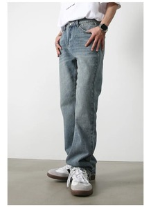 Wholesale Custom Denim <b>Jeans</b> High Waist Straight Leg Pants Casual <b>Vintage</b> Washed Cotton Denim Trousers for Men and <b>Women</b> - Product Image 5
