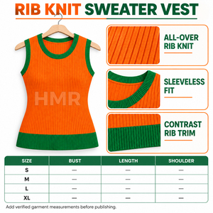HMR Sorority Sisterhood <b>Orange</b> Green Contrast Knitted Sleeveless Tank Top O-Neck Casual Wear - Product Image 6