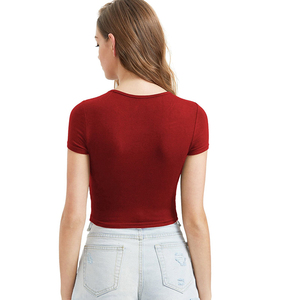 เสื้อถักไหมไผ่สีแดงแขนสั้น คอกว้าง ทรงเข้ารูป สำหรับผู้หญิง สวมใส่สบาย ระบายอากาศได้ดี แห้งเร็ว เหมาะสำหรับฤดูใบไม้ผลิและฤดูร้อน สีพื้น - Product Image 4