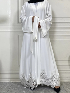 Conjunto de Vestido Abaya Musulmán Elegante y Modesto de Alta Calidad para Mujer, Abaya Abierta Bordada a Mano, Color Sólido Dibujado a Mano - Product Image 6