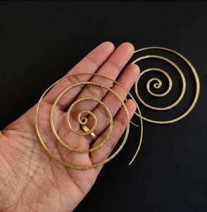 Big Spiral <b>Hoop</b> Earring Hammered Gold Brass Statement <b>Hoops</b> <b>Large</b> Vortex Swirl Earrings Boho Tribal Festival Jewelry Wholesale - Product Image 4