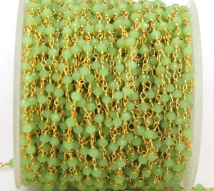 Chaîne de chapelet en perles de préhnite verte plaquée or, 3 mm, facettée, enveloppée de fil, pour la fabrication de bijoux - Product Image 6