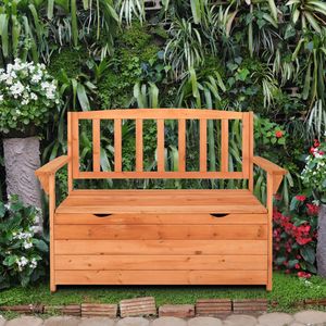 Box portaoggetti da giardino in cedro 112*58*84 cm con schienale e braccioli, rosso arancione brillante - Product Image 6