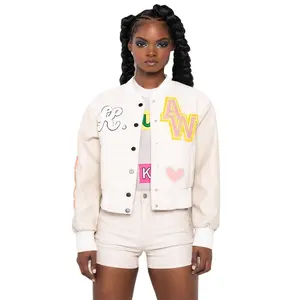 Top Trending 2023 Winter Arrival Women Short Length Letterman Jacket With Chenille Embroidery Patches In Reasonable Rates