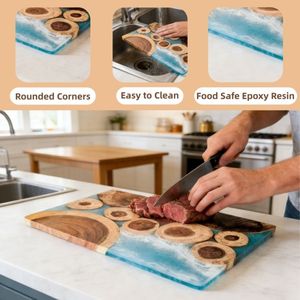 Planche à découper en bois personnalisée avec poignée en résine, épaisseur 1,5 cm, passe au lave-vaisselle, planche de service personnalisée pour boulangerie, café - Product Image 2