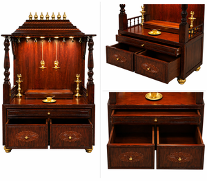 Buy Designer Pooja Ghar <b>Mandir</b> Home Modern Teak Wood Bell Design Temple Best Pooja Room Customized Size Personalized - Product Image 3