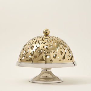 Luxury Metal <b>Cake</b> <b>Stand</b> with Gold Cutout Dome Lid Elegant Silver Pedestal Serving Platter Decorative Dessert Display - Product Image 6