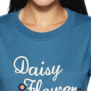Sudadera Azul de Cuello Redondo para Mujer, Manga Larga, 100% Algodón, Estampado de Flores, Estilo Casual Otoñal - Product Image 4