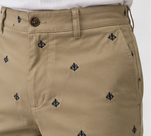 Shorts Bermuda Kaki pour Homme avec Broderie, Taille Mi-Haute, en Tissu Oxford de Coton Décontracté, Fermeture Boutonnée - Product Image 2