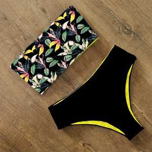 Conjunto de Bikini con Estampado de Leopardo para Mujer, Top Bandeau, Braguita Hipster, Traje de Baño de Spandex y Poliéster, Ajuste Elástico, Estilo Regular - Product Image 3