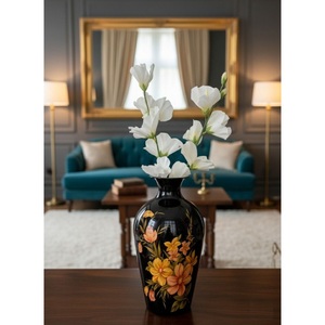 Vase décoratif en métal peint à la main, motif floral de minuit, finition brillante de luxe, pot de fleurs incassable pour la décoration moderne de la maison de style farmhouse - Product Image 1
