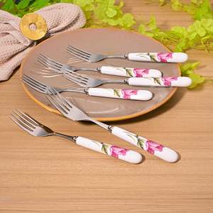 Juego de 6 tenedores metálicos con mango de cerámica Regal Rose para fruta, vajilla para el hogar y restaurantes, para el regreso a clases - Product Image 3