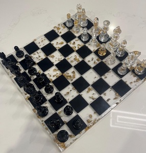Juego de Ajedrez de Resina Epoxi con Hojas de Oro de Lujo, Hecho a Mano, Tema Floral Artístico, Tablero de Damas con Piezas de Cristal Blanco, Decoración para el Hogar - Product Image 5